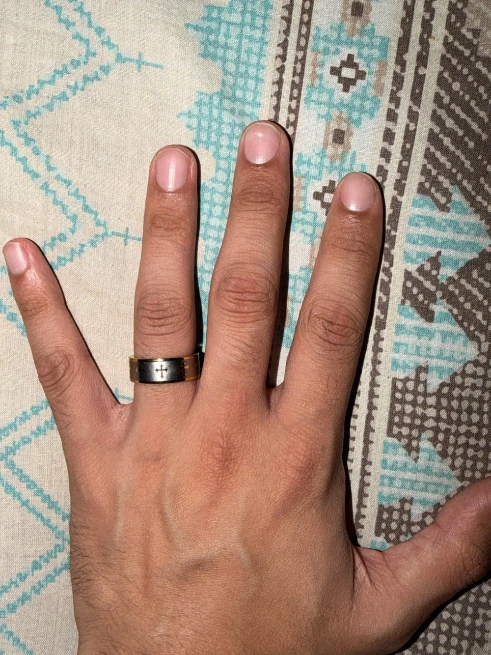 Gold and Gray Cross Tungsten Band Ring - Men's Accessory